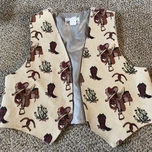 Tapestry Vintage Western Vest Large Horshoe Cowboy Boots